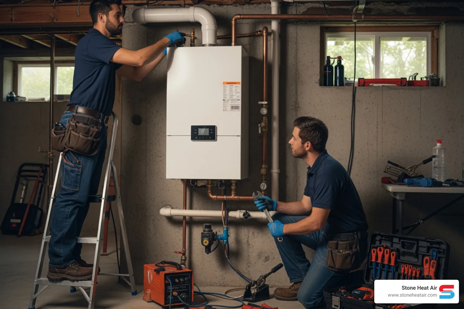 Infographic showing the top 5 signs your boiler needs replacement: system age over 15 years, rising energy bills, frequent repair calls, strange operating noises, and visible leaks or corrosion - boiler replacement in medford, or