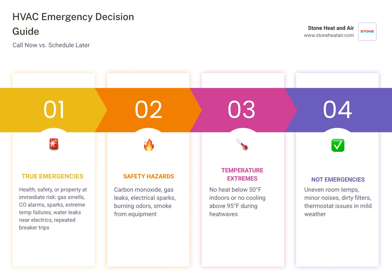 Infographic showing HVAC emergency vs routine repair decision guide for homeowners - what constitutes an hvac emergency Infographic showing HVAC emergency vs routine repair decision guide for homeowners - what constitutes an hvac emergency