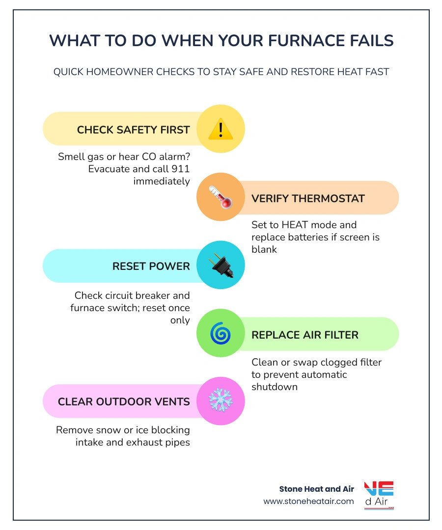 Immediate steps infographic when furnace stops working on a cold night infographic