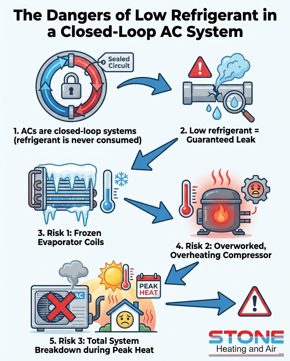 The Dangers of Low Refrigerant in a Closed-Loop AC System