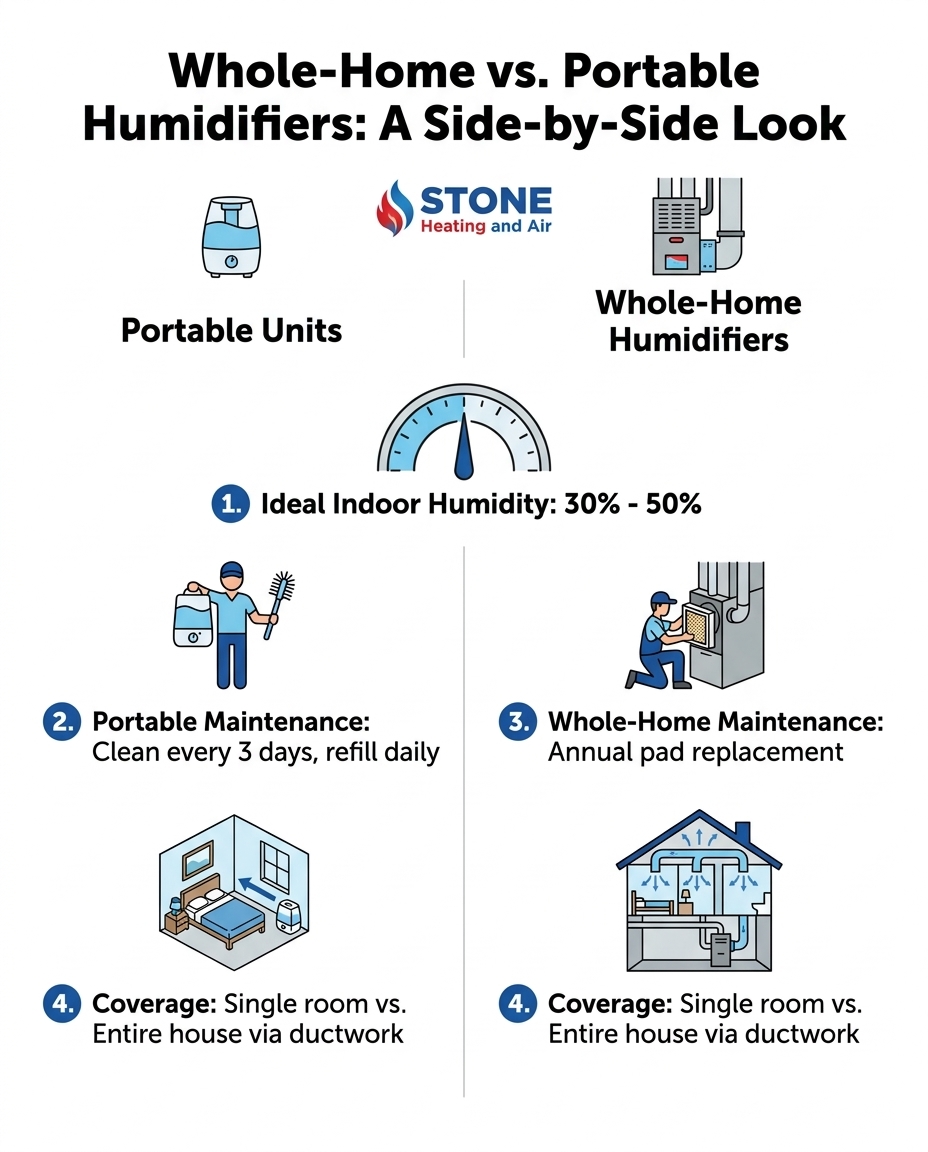 Whole-Home vs. Portable Humidifiers: A Side-by-Side Look