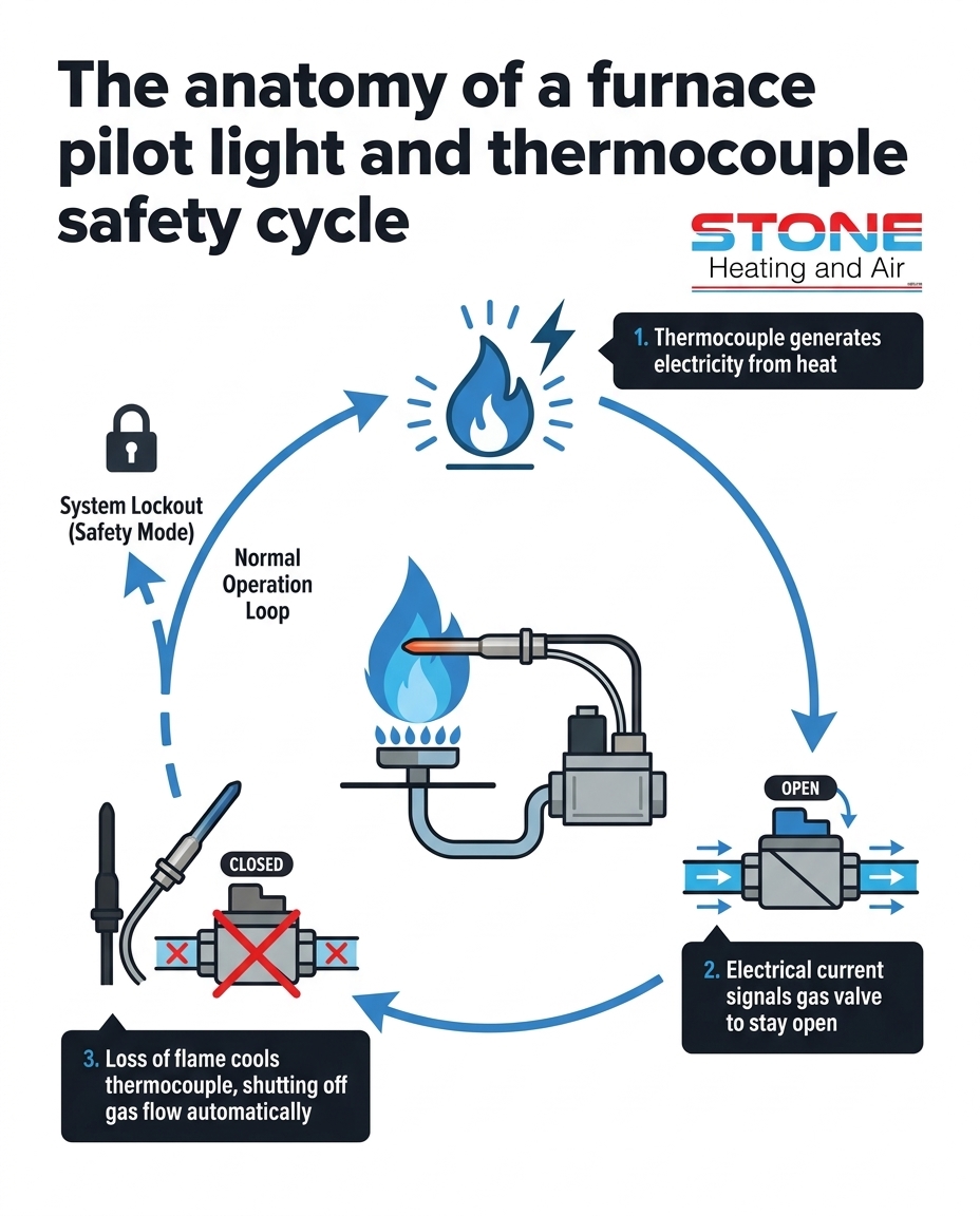 The anatomy of a furnace pilot light and thermocouple safety cycle