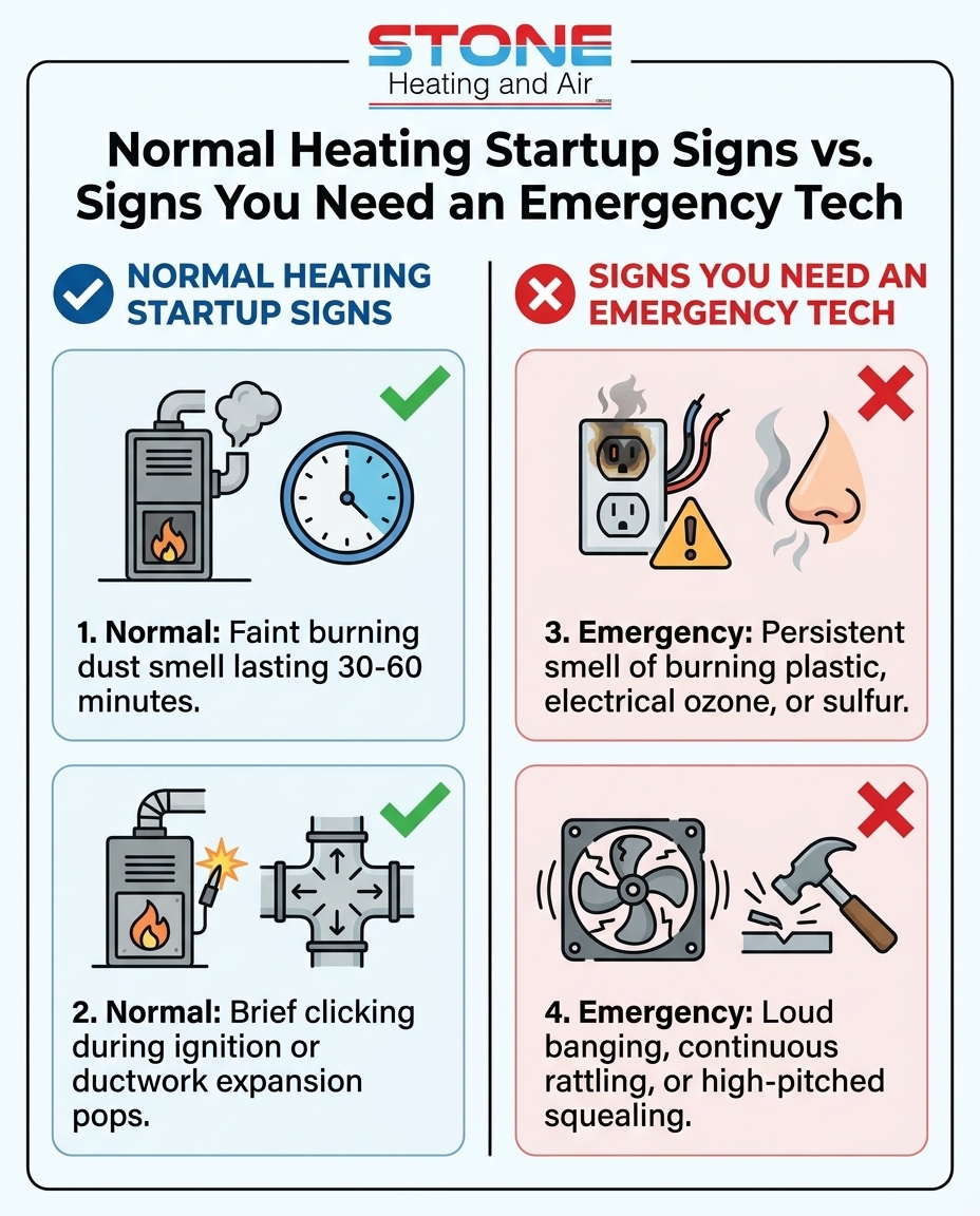 Normal Heating Startup Signs vs. Signs You Need an Emergency Tech