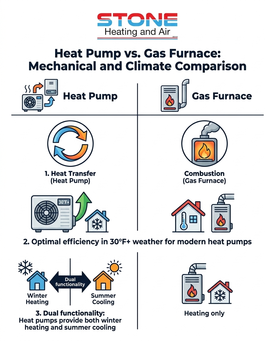 Heat Pump vs. Gas Furnace: Mechanical and Climate Comparison