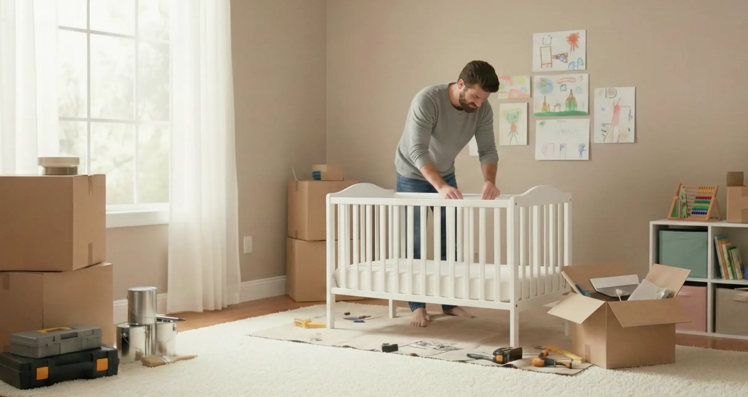 Ein Mann renoviert ein Wohnzimmer