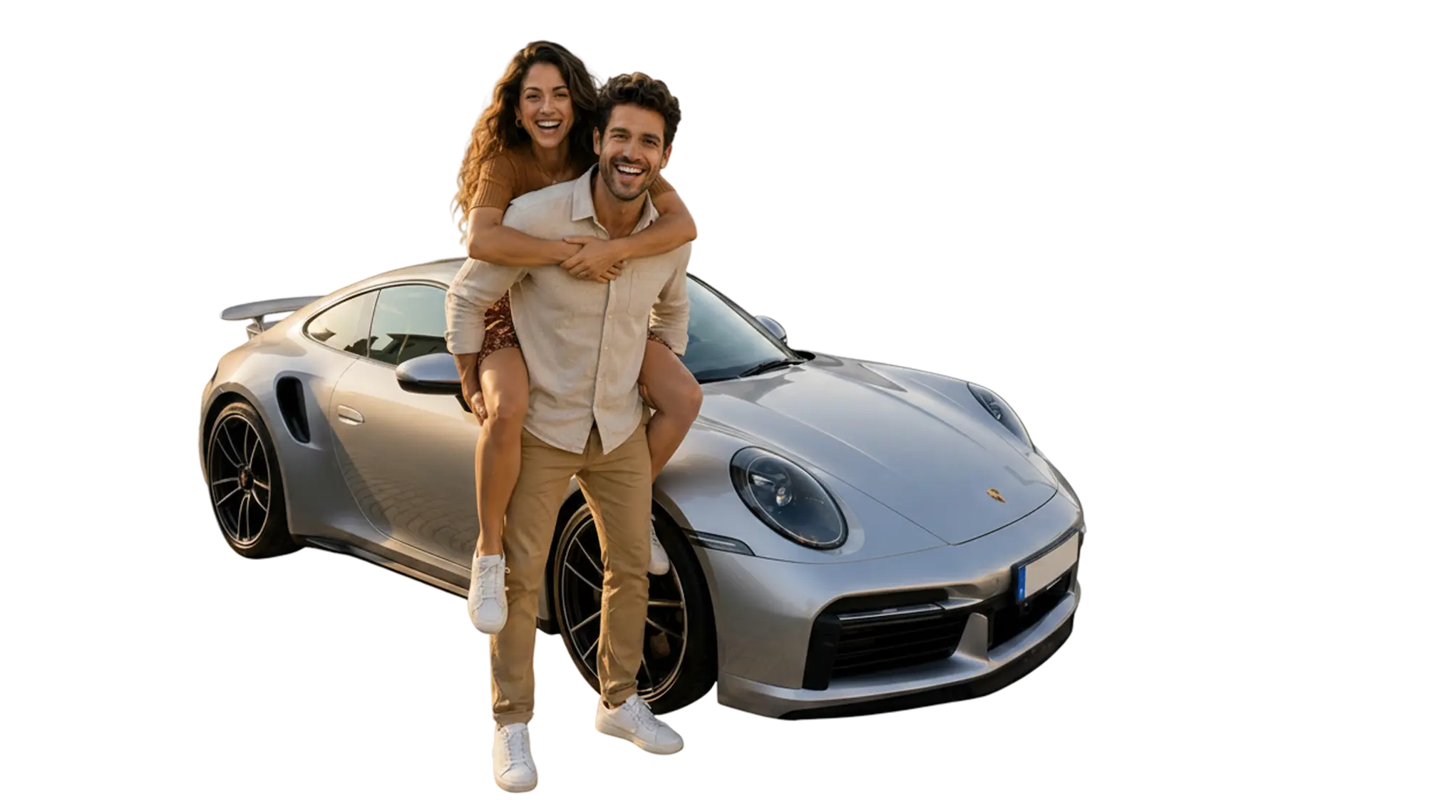 Ein junges paar vor einem Porsche