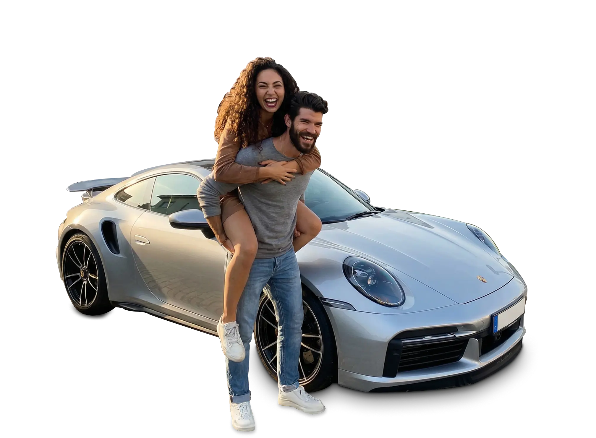 Ein junges paar vor einem Porsche