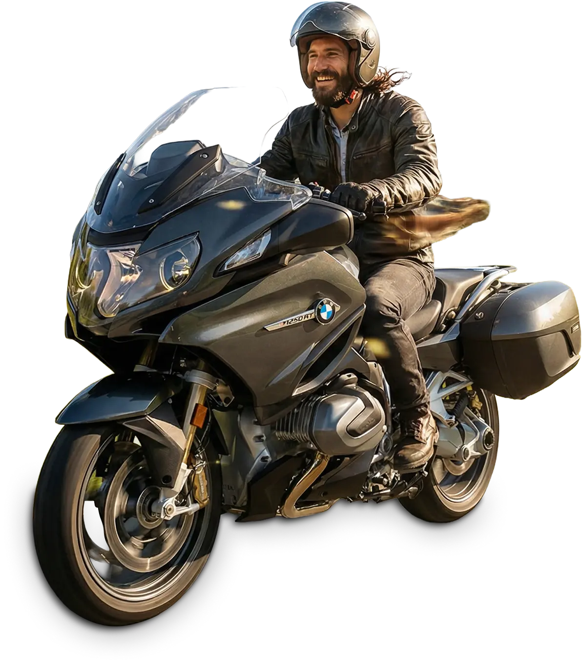 Mann auf Motorrad amcht eine Weltreise