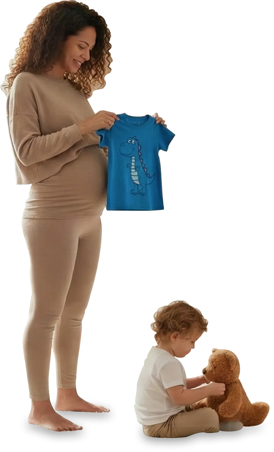 Eine Frau mit Kind planen die Renovierung des Kinderzimmers