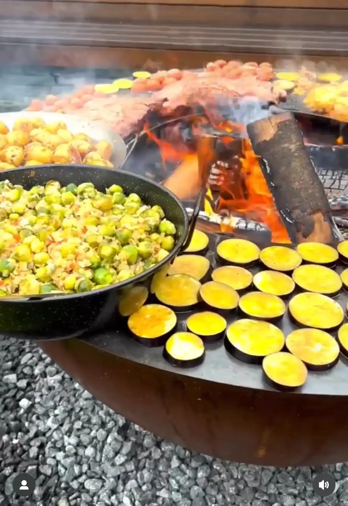 Chalet O Galerie Feuerring Gmemüse kochen 