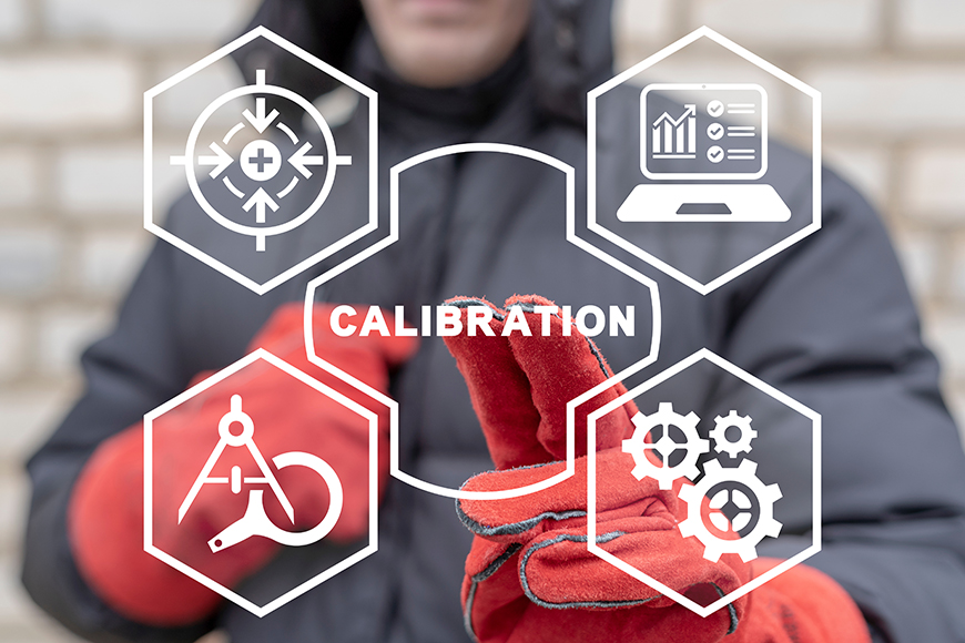 engineer using virtual touch screen presses word calibration