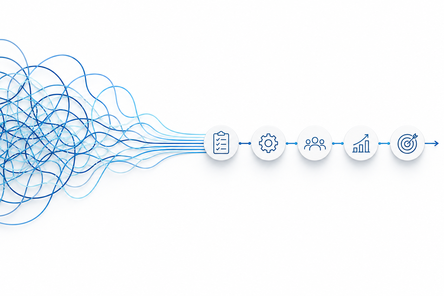 Abstract visual of a complex workflow becoming a simple process, representing practical ISO management systems that are easy to use.
