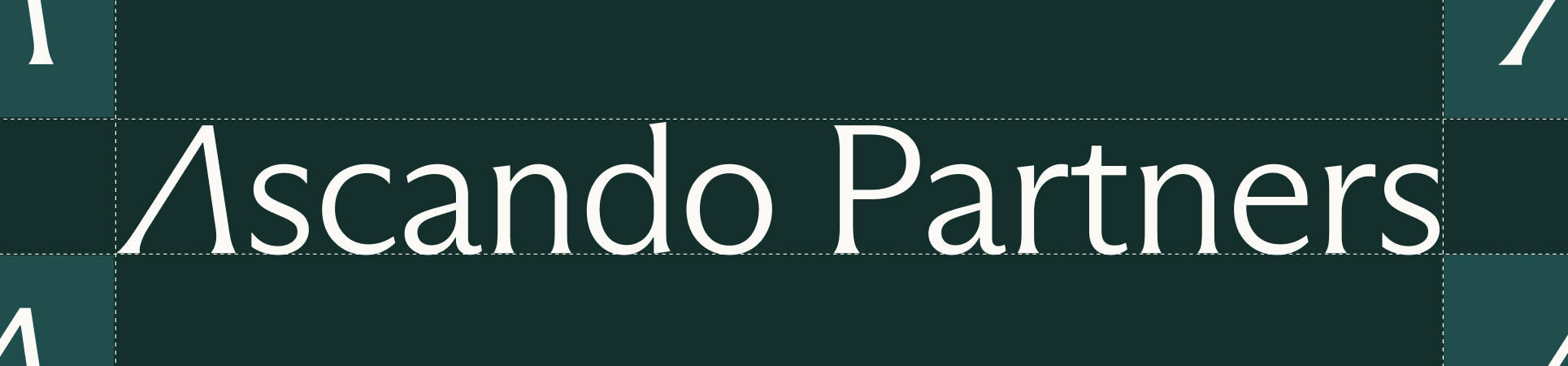 Wordmark logo of Ascando Partners in white serif font on a dark green background.