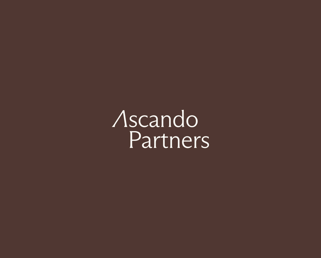 Ascando Partners text logo on dark brown background.