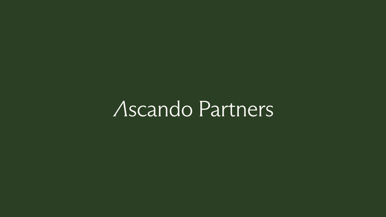 Logo of Ascando Partners in white serif font on a dark green background.