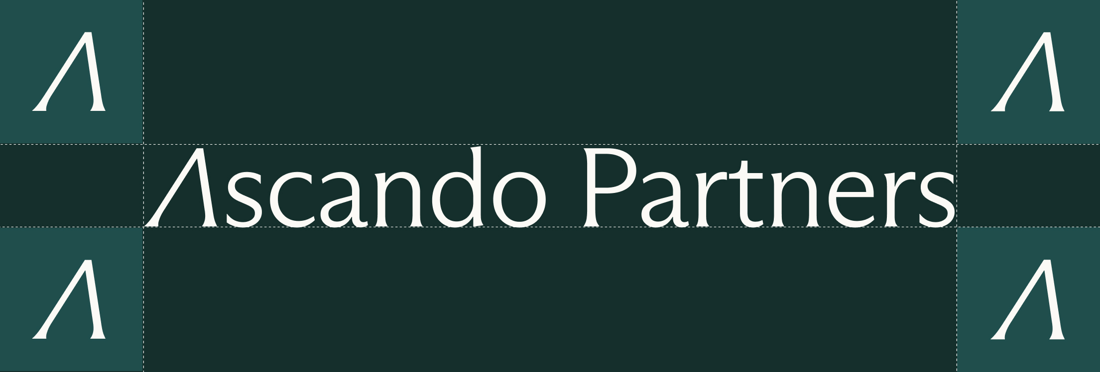 Ascando Partners logo with stylized letter A symbols on a dark green background.