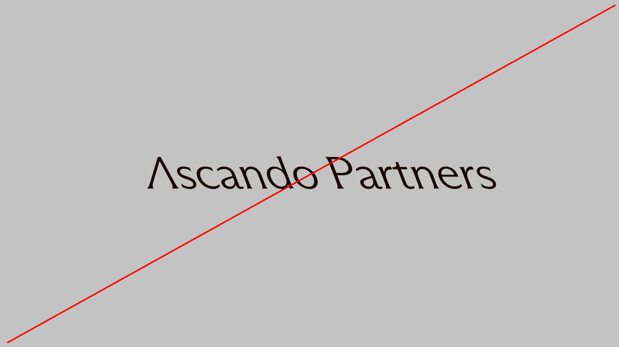 Text reading 'Ascando Partners' on a gray background with a red diagonal line crossing the image.