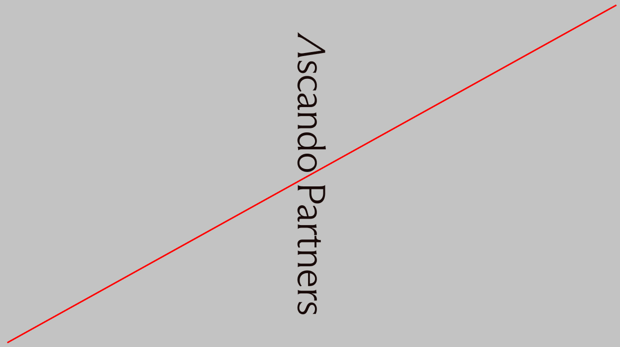 Gray background with the vertical text 'Vscando Partners' and a red diagonal line crossing from bottom left to top right.