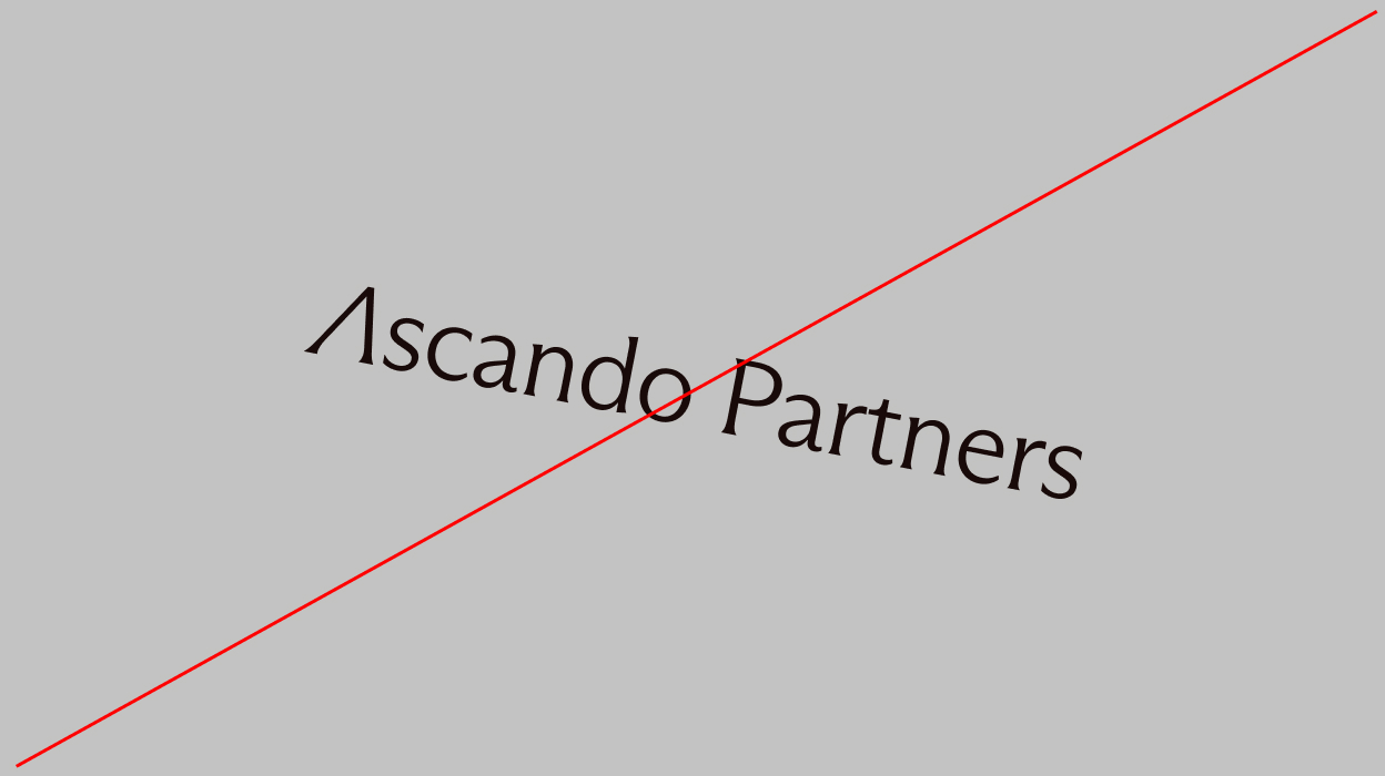 Text reading 'Ascando Partners' in black on a gray background with a thin red diagonal line crossing the image.