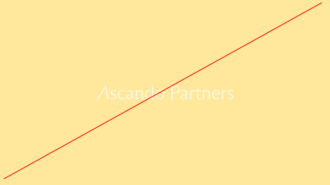 White text reading 'Ascando Partners' on a pale yellow background with a thin red diagonal line across the image.