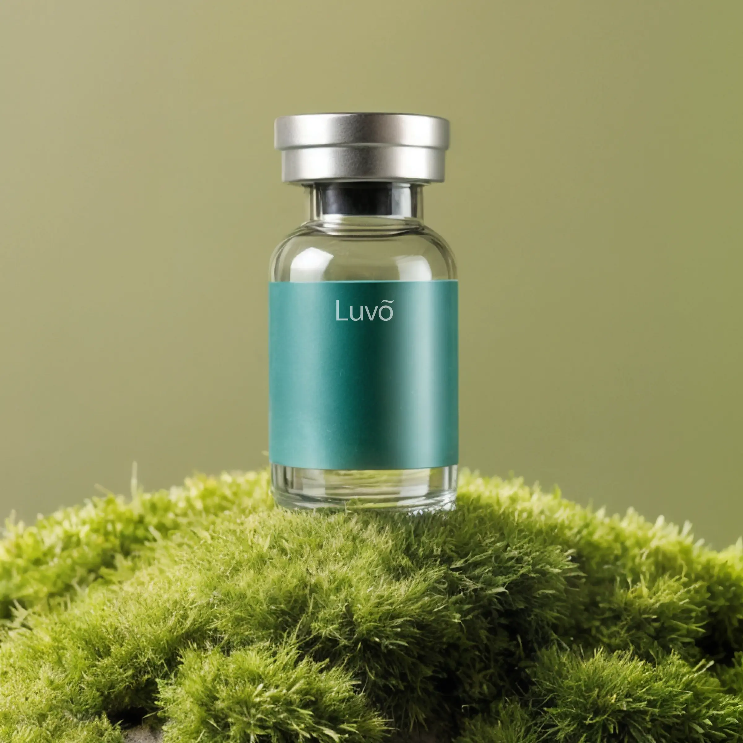 Illustrative semaglutide injection vial with greenery background