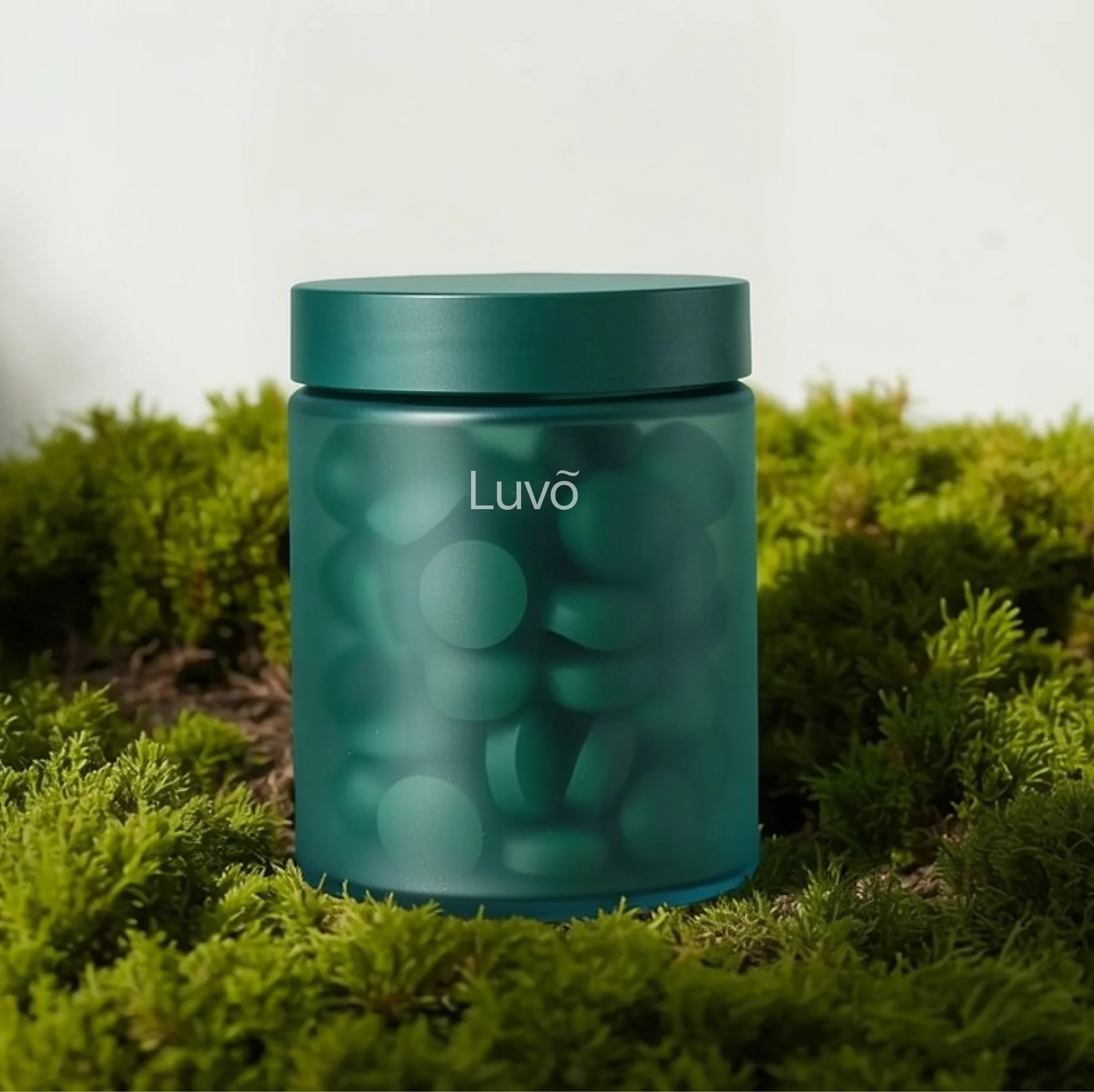 Bottle of microdosing semaglutide tablets on moss