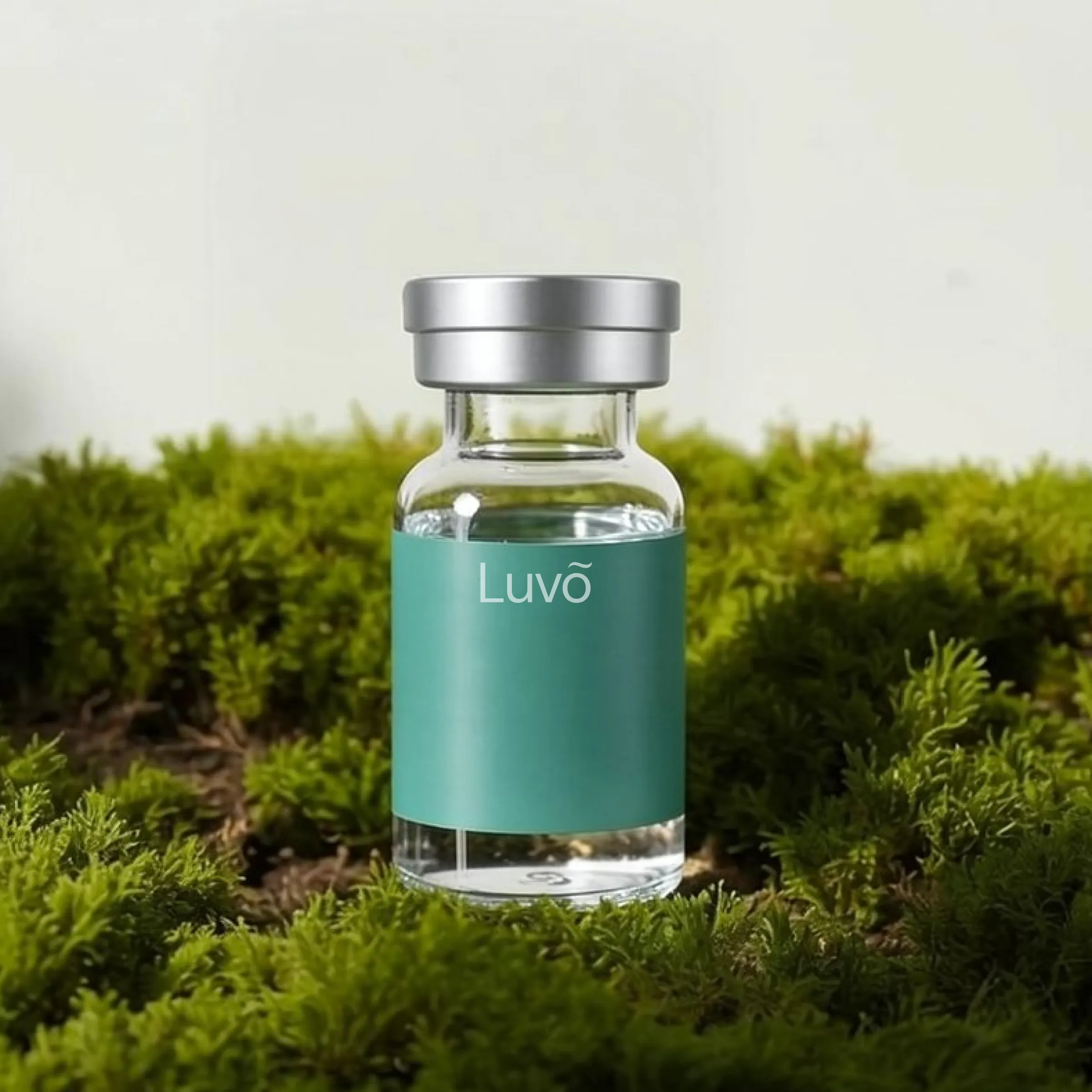 Vial representing microdosing tirzepatide injection on moss