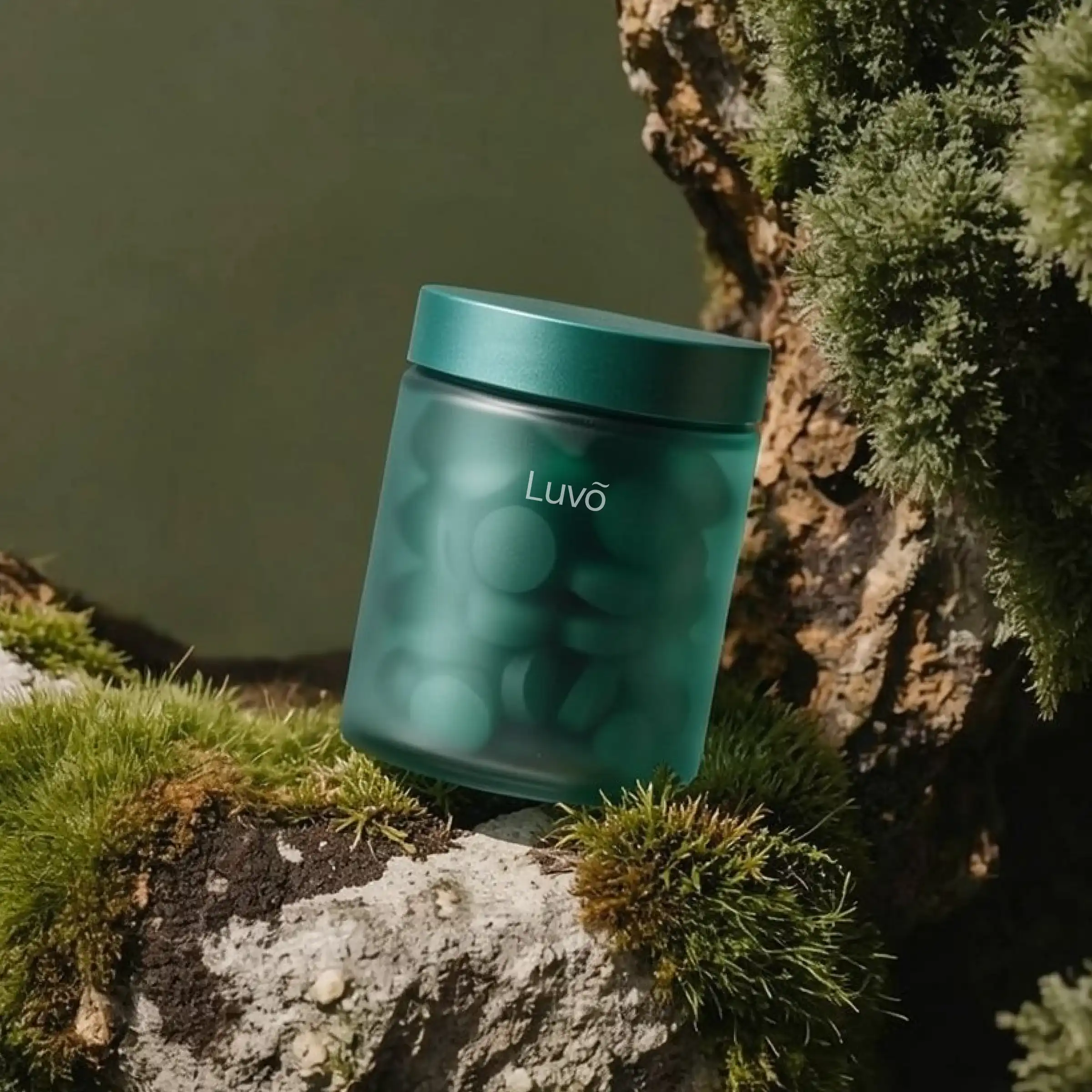 Bottle of microdosing tirzepatide tablets outdoors near a tree