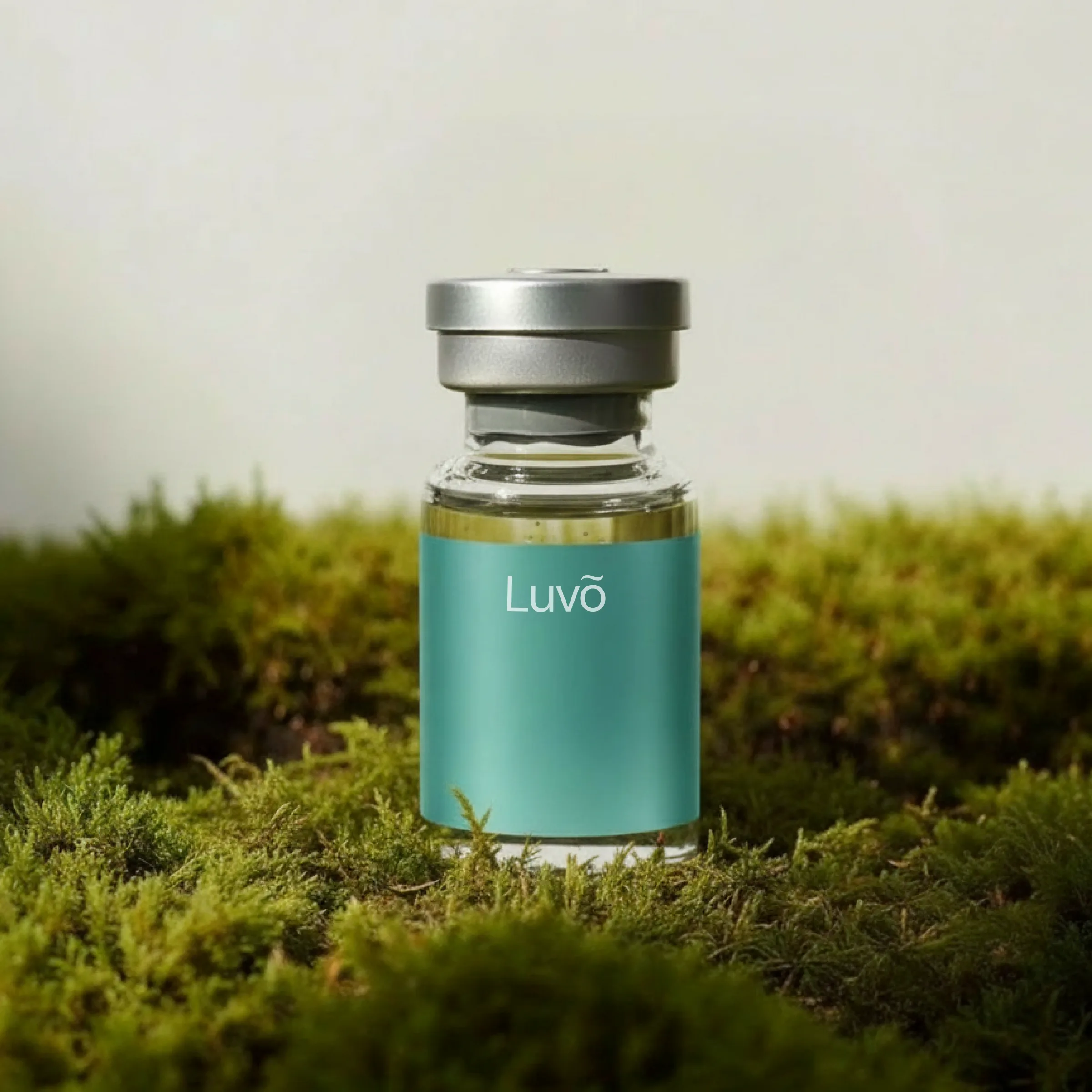 Sermorelin injection vial on moss