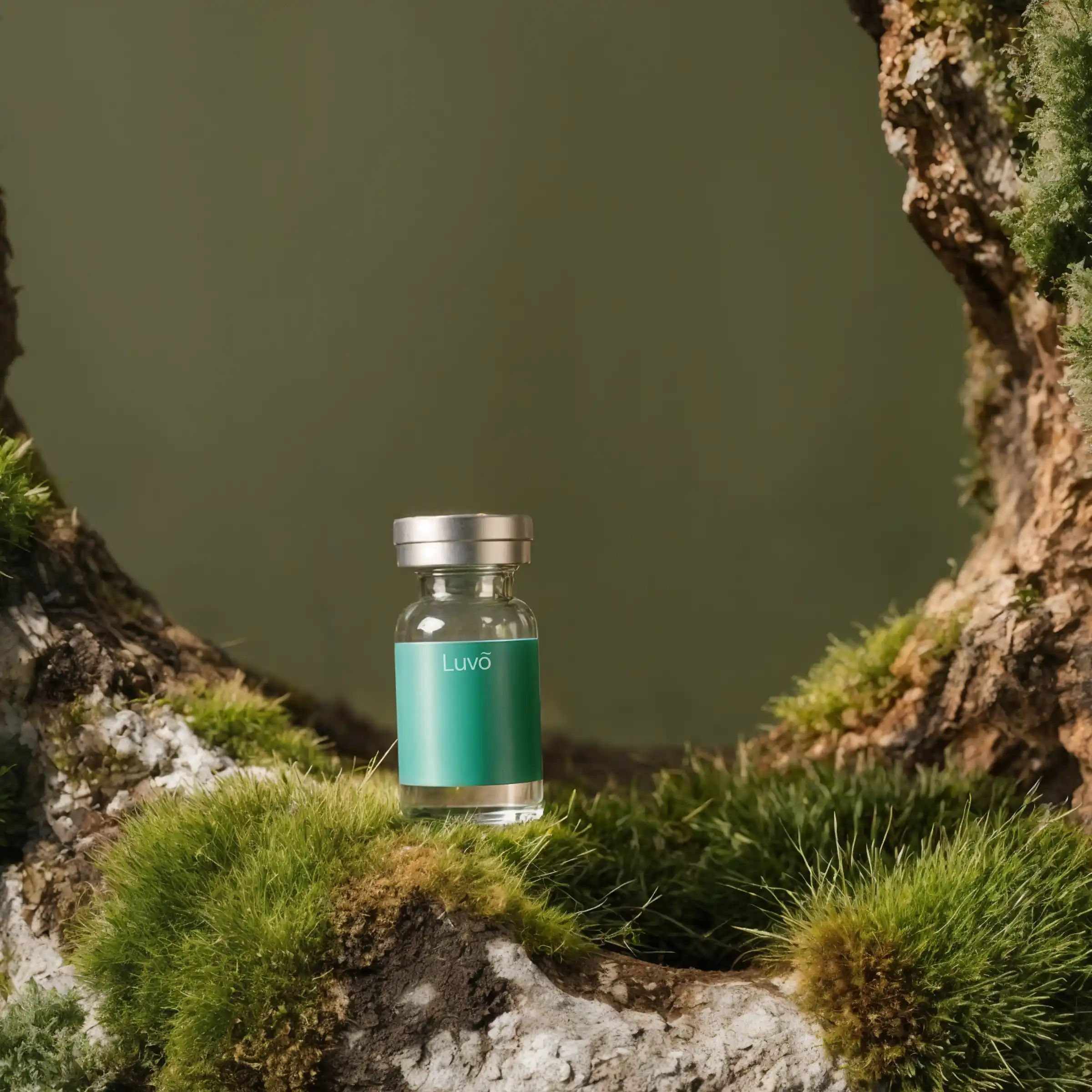 Testosterone injection vial outdoors near a tree