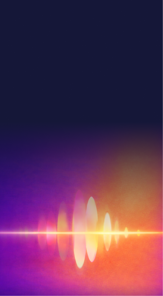 Abstract glowing soundwave with vibrant neon colors transitioning from purple to orange on a dark background.