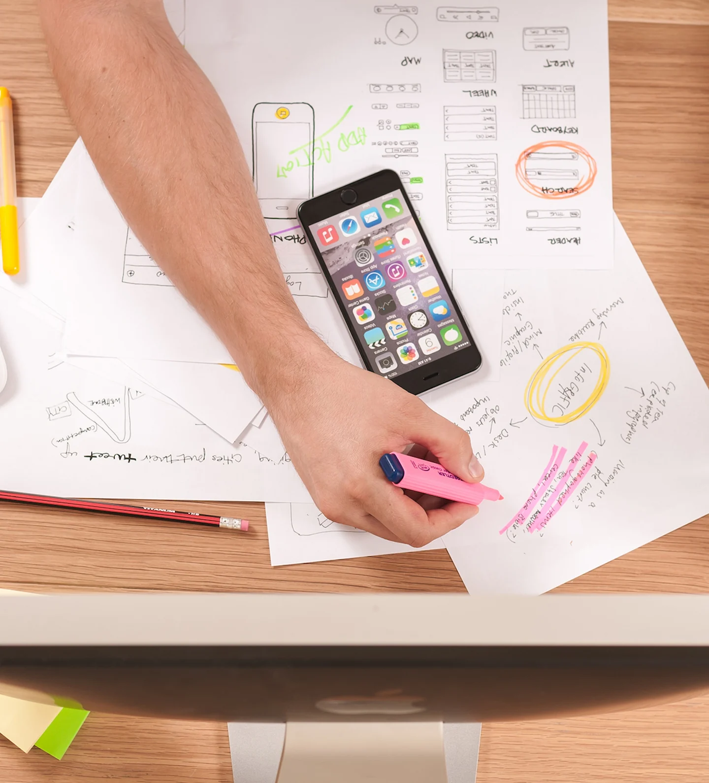 Business owner reviewing social content and marketing ideas