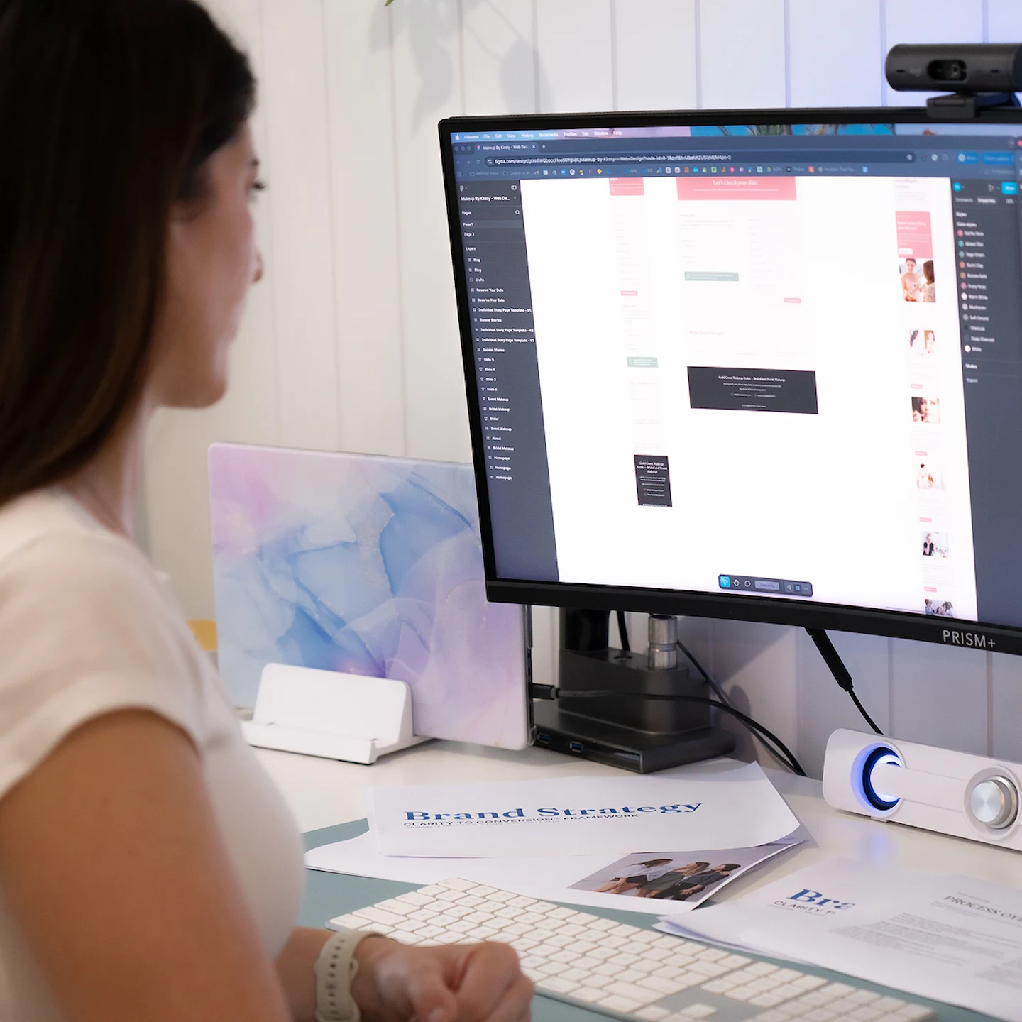 Business owner reviewing ideas for a strategic rebrand