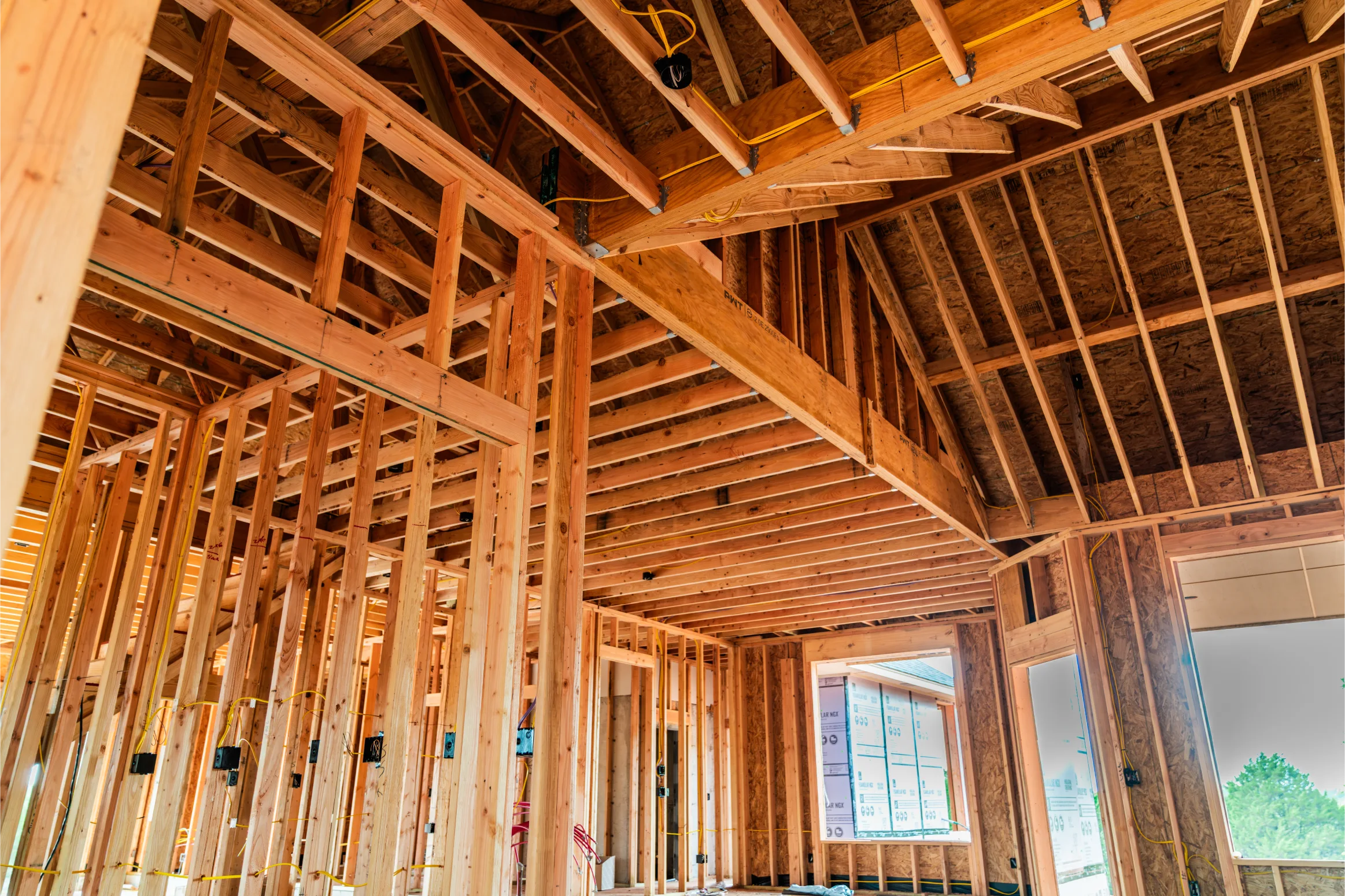 Interior wood framing of a house under construction