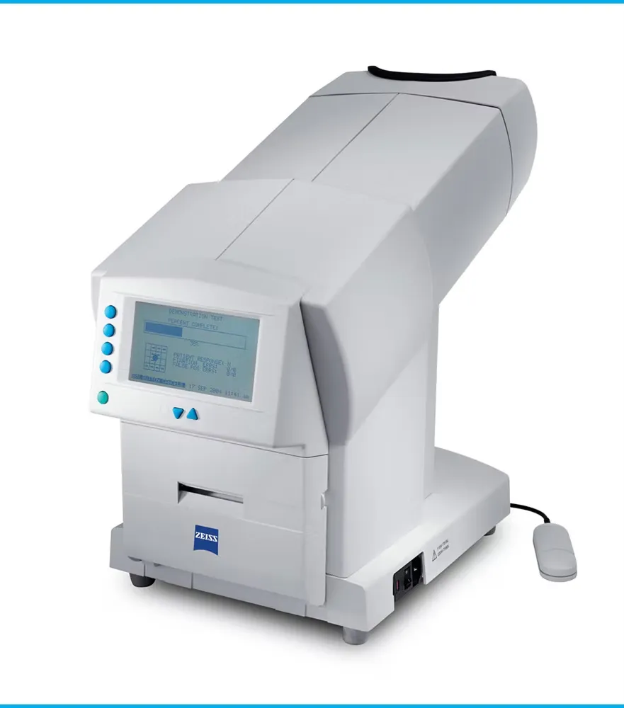 Zeiss medical diagnostic device with screen, control buttons, and mouse on white background.