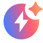 Circle featuring a lightning bolt symbol and a sparkle icon, blending blue and pink gradient colors.