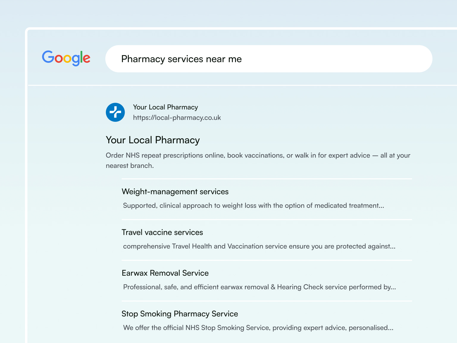 Google search showing Your Pharmacy at the top of the results