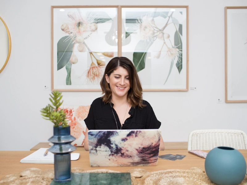 Hayley Philip, founder of WQ Creative, at her workspace. Brand and web design studio for service businesses.