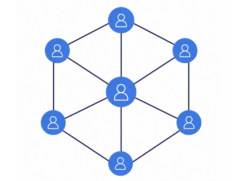 Network diagram showing a finite personal referral network with a clear boundary — illustrating why referrals stop scaling for service businesses.