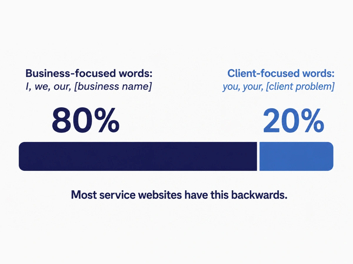 Three-step prioritisation graphic: homepage headline first, then proof and CTA, then redesign only if structural problems remain.