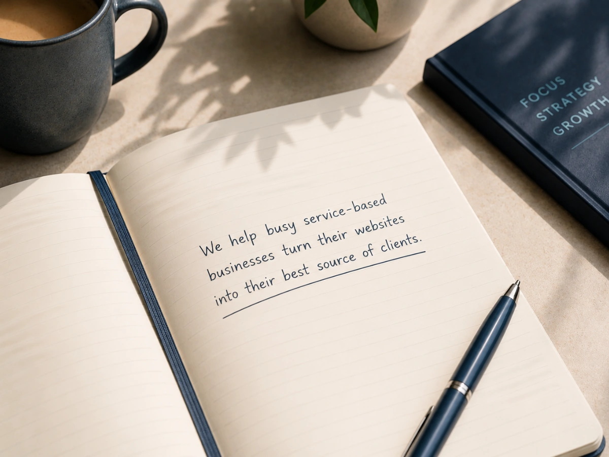 a clear positioning statement written on a notebook page.