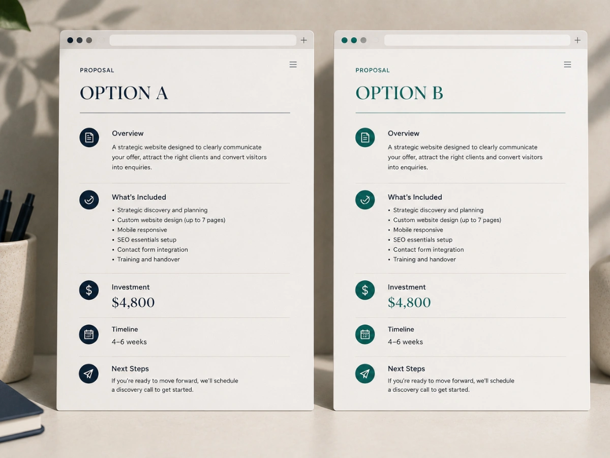 Two similar service offers being compared by a prospect.