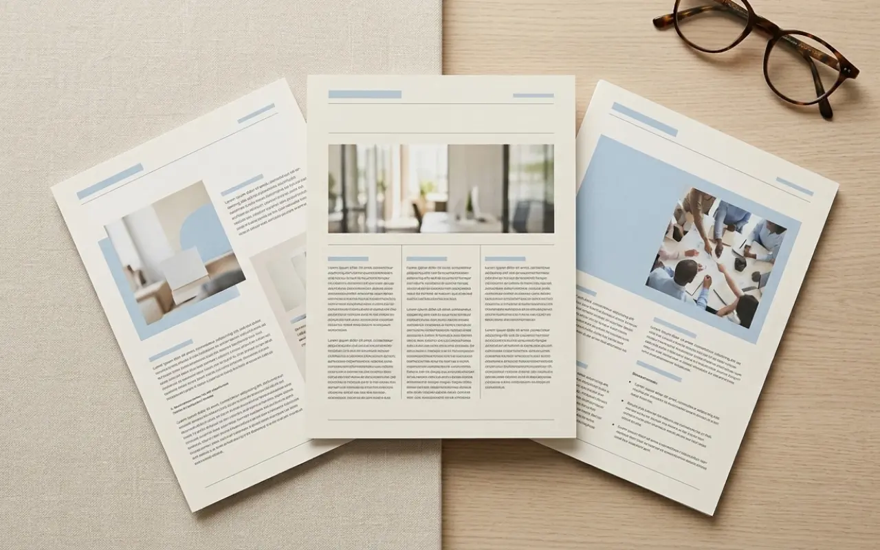 Printed case study pages laid out on a desk, showing how client proof sets budget expectations before a price is discussed