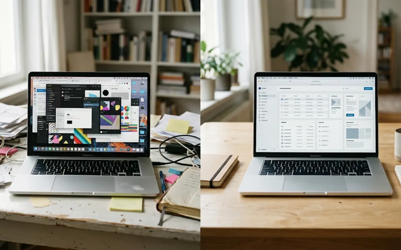 Comparison of a cluttered website and a clean credible one
