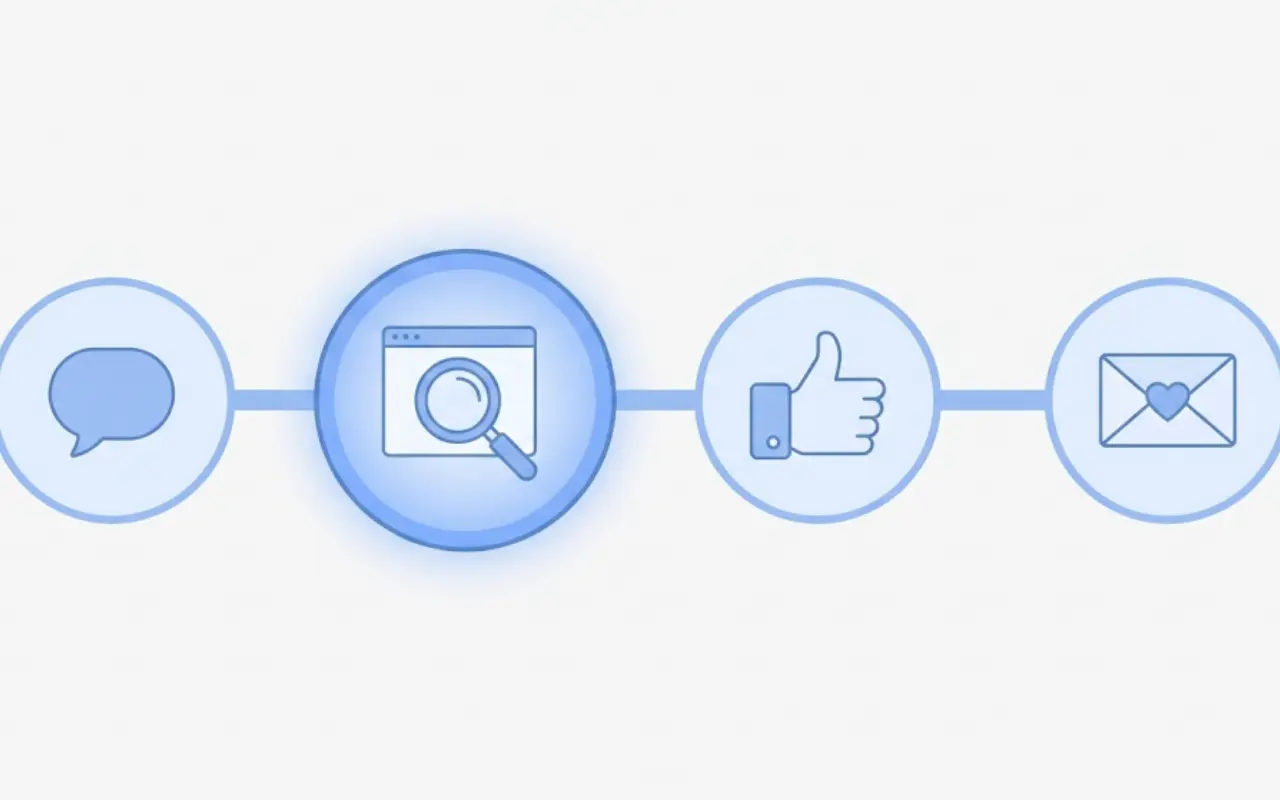 Illustration of the four steps in a referral from mention to enquiry