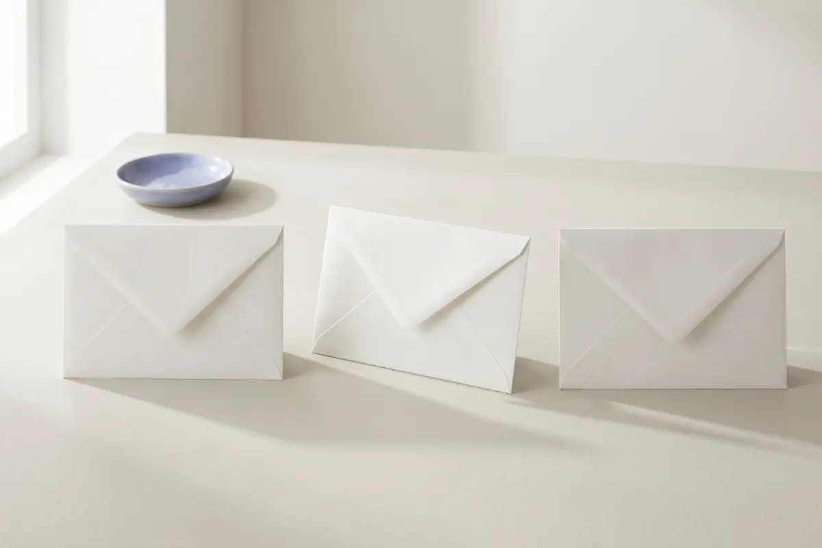 How to stand out from competitors: three plain white envelopes standing side by side on a table, looking almost identical