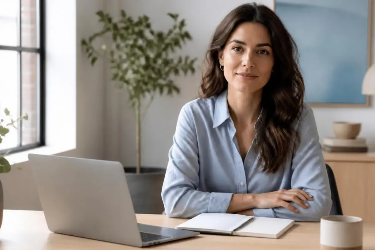 How to write an about page: service business owner photographed for an about page that builds client trust