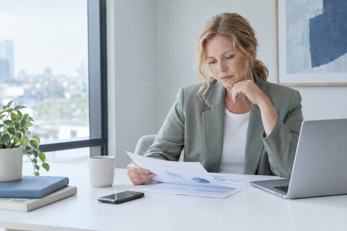 Handling price objections: business owner calmly reviewing a proposal after a client said they were too expensive