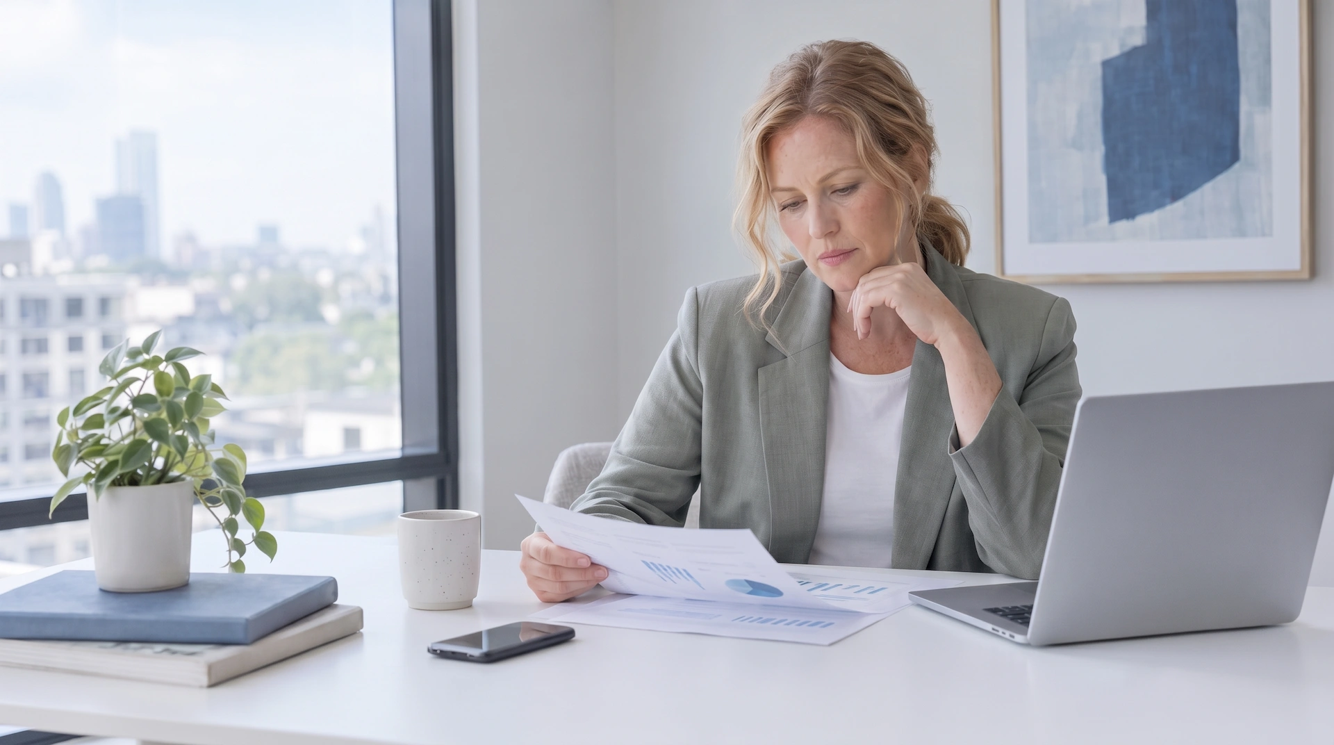 Handling price objections: business owner calmly reviewing a proposal after a client said they were too expensive