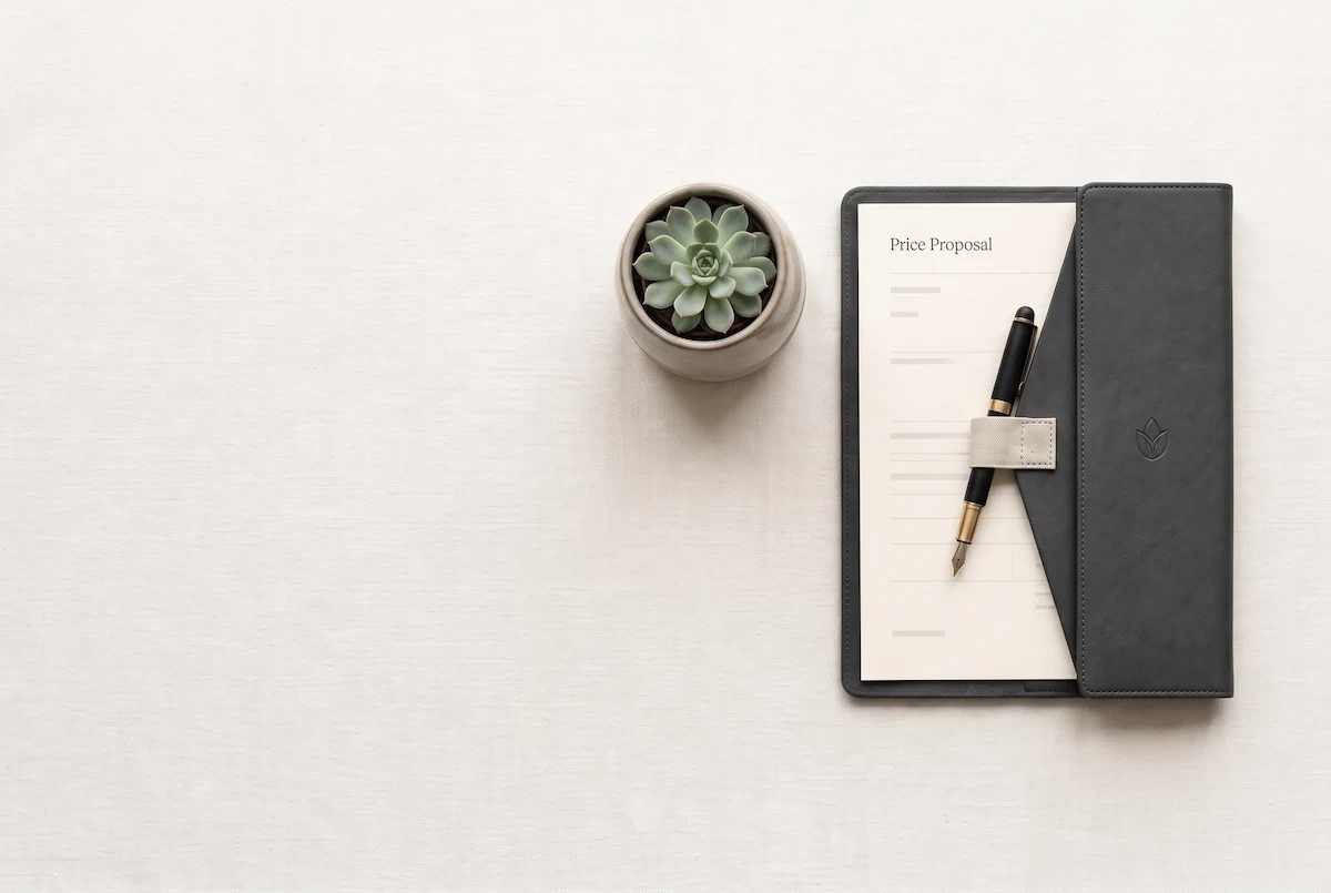 How to tell clients about price increase: a considered price proposal on a desk, illustrating how to raise your prices without losing clients